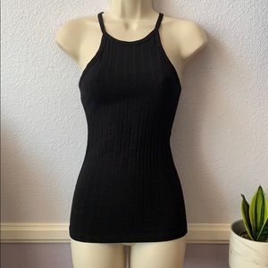Black Ribbed High Neck Tank